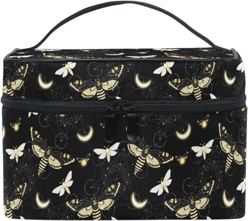 Vista 17 de Bolsa de Maquillaje, Estuche de Maquillaje Organizador de Viaje con Diseño de Calavera y Flores, Estuche de Cosméticos, Bolsas de Aseo para Niñas