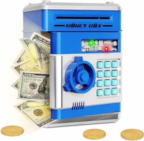 Vista 10 de Refasy Alcancía para dinero en efectivo, cajero automático, banco electrónico de monedas para niños de 3 a 12 años, caja de ahorro de dinero, mini