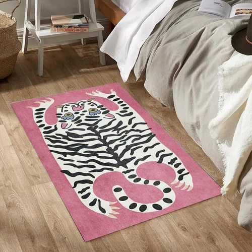 Vista 36 de Alfombra vintage de estilo bohemio con diseño de tigre para puerta de baño, 2 x 3 pies, alfombra pequeña para dormitorio, lavable, tapete de tigre
