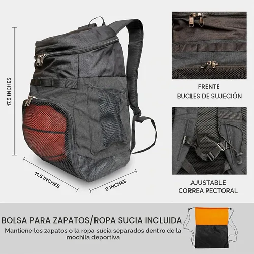 Vista 5 de Xelfly Mochila de baloncesto con compartimento para pelotas