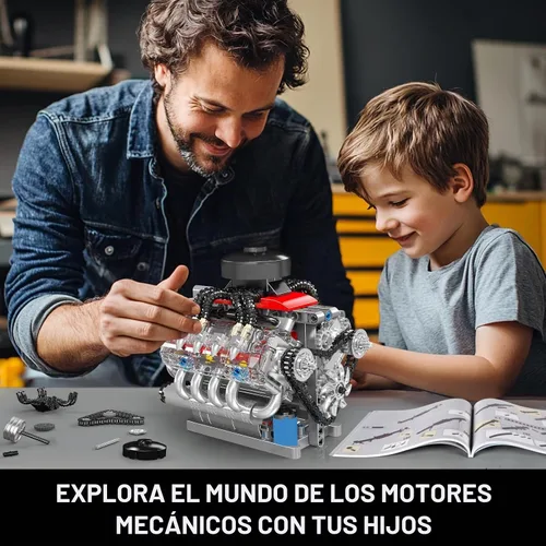 Vista 6 de Mould King 10171 Kit de modelo de motor V8 que funciona, motor de coche de 8 cilindros con motor, bloques de construcción coleccionables
