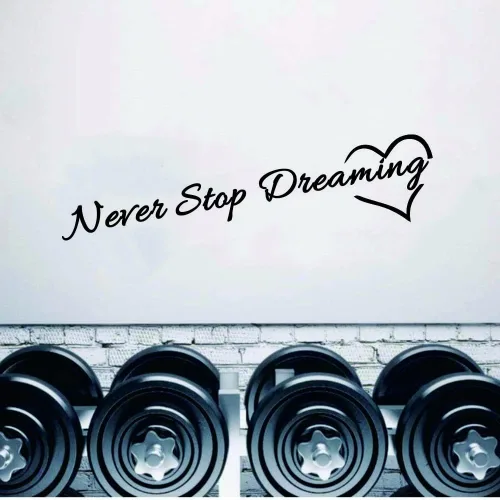 Vista 4 de Calcomanía motivacional para pared, adhesivo de PVC extraíble con frase "Never Stop Dreaming" y palabras coloridas, efecto de 33 x 10 pulgadas, arte