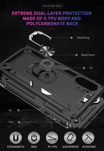 Vista 6 de Androgate Funda para Samsung Galaxy Note 10 Plus con protectores de pantalla HD, soporte de anillo de metal de grado militar, a prueba de caídas, a