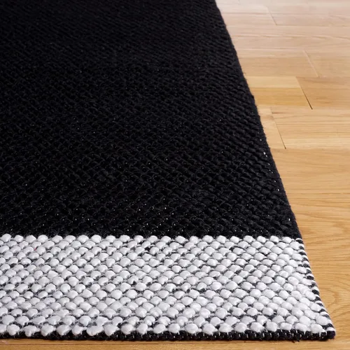 Vista 3 de SAFAVIEH Natura Collection - Alfombra de pasillo, 2 pies 3 pulgadas x 8 pies, negro y marfil, tejido plano hecho a mano de lana moderna a rayas