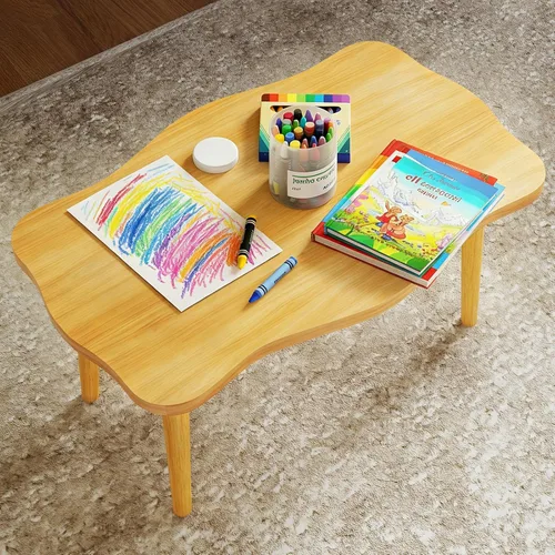 Vista 6 de Funecy Mesa de Café con Galletas Mesa Baja con 4 Patas Sólidas de Madera, Mesa de Piso para Sentarse en el Piso, Almacenamiento y Muebles para Sala