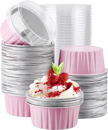 Vista 32 de EUSOAR Forros para cupcakes para hornear, 50 forros para magdalenas de 5 onzas, moldes de papel de aluminio desechables, recipientes de postre