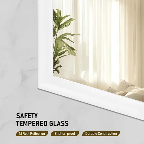 Vista 5 de CULER Espejo de pared de madera blanca para baño, espejos colgantes rectangulares de 20 x 16 pulgadas con marco de madera para sala de estar Blanco