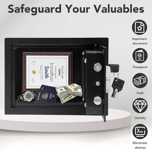 Vista 3 de Caja de seguridad de acero de 0.21 pies cúbicos con teclado digital, caja fuerte electrónica para el hogar, oficina, hotel, negocios, dinero