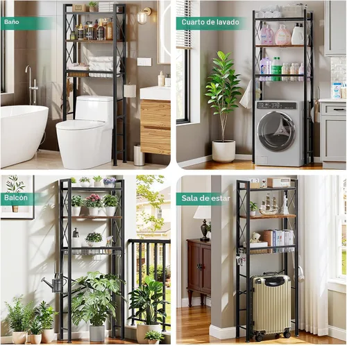 Vista 3 de Kalrin Over The Toilet Storage with X Shape Side Guardrail, 3-Tier Over Toilet Storage Rack with Drain Basket, Freestanding Bathroom Organizer for