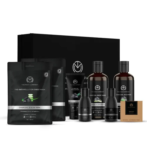 Vista 7 de The Man Company Kit definitivo de carbón con elegante caja de regalo Gel de baño de carbón, champú, exfoliante facial, lavado facial, jabón