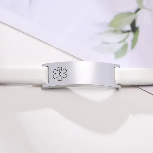 Vista 63 de MPRAINBOW Pulsera de alerta médica personalizada para mujer, correa de reloj de cuero genuino, grabado de doble cara, diabetes, epilepsia, joyería