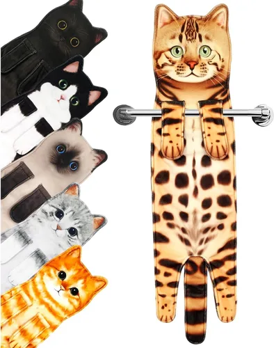 Vista 21 de PAT JUUMG - Toallas divertidas de mano con forma de gato para decoración de baño o cocina; toallas decorativas colgantes para la cara, súper