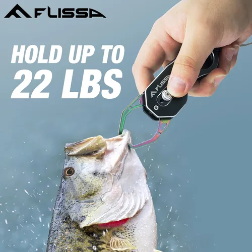 Vista 2 de FLISSA Fish Gripper, Fish Lip Grip Tool with Carabiner and Spring Anti-Lost Rope, Durable Stainless Steel Fish Grabber Gripper, Lightweight Holder