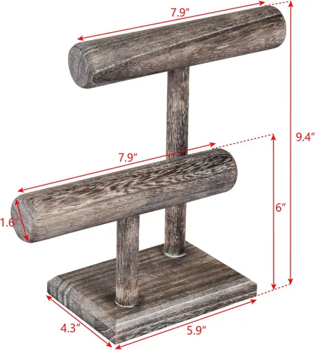 Vista 2 de Ikee Design Torre de exhibición de relojes de pulsera de madera de 2 niveles, soporte de almacenamiento para collar, montaje libre, 7.9 pulgadas
