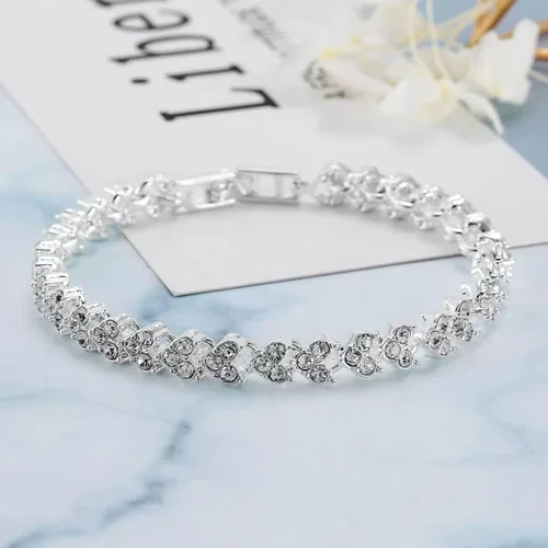 Vista 6 de Tatibana Crystal Wedding Jewelry Set, Silver Necklace Earrings Bracelet Crystal Bridal Wedding Jewelry Sets for Brides Bridesmaid Prom Costume