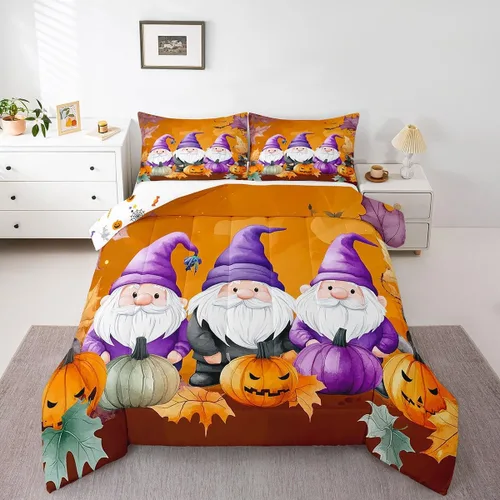 Vista 15 de Juego de edredón de calabaza de otoño, tamaño individual, juego de ropa de cama de hojas de arce para niños y niñas, cosecha de otoño, fruta