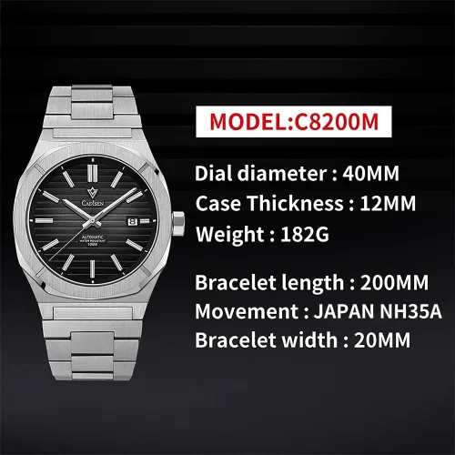 Vista 3 de CADISEN Los hombres del diseño relojes mecánicos automáticos 100M impermeable marca reloj de pulsera de lujo