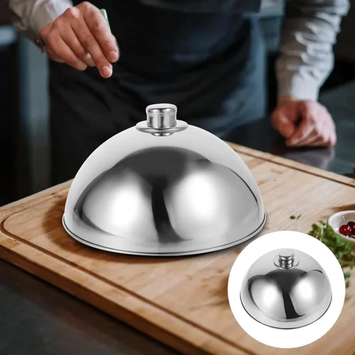 Vista 4 de Cabilock Cubierta de cúpula de alimentos de acero inoxidable de 10 pulgadas, cubierta plateada para protección de alimentos y prevención del polvo