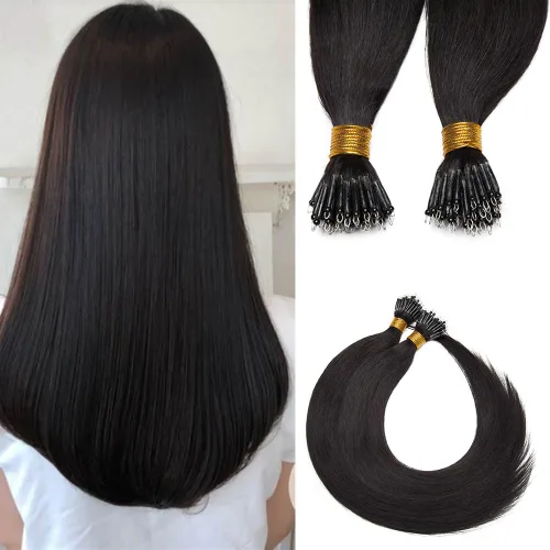 Vista 44 de SEGO Extensiones de cabello humano con micro cuentas, extensiones de cabello humano con micro bucle, lacio, natural, fusión fría, 1.76 oz/paquete