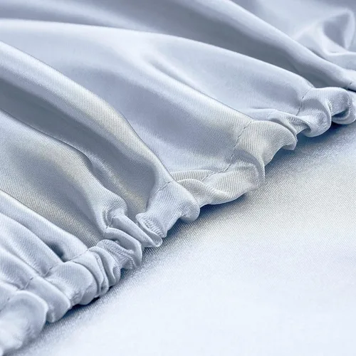 Vista 4 de Homiest Sábana bajera ajustable de satén azul bebé, tamaño individual, bolsillo profundo, ropa de cama lujosa y ultrasuave