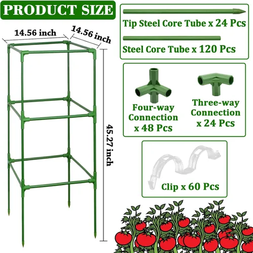 Vista 2 de ZeeDix Paquete de 6 jaulas cuadradas de tomate para jardín con clips de 45 Verde-6 Pack