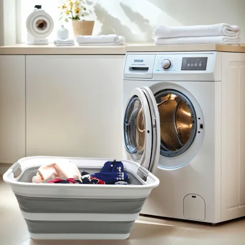 Vista 2 de SAMMART Cesta plegable de plástico para la ropa sucia de 42 litros, contenedor de almacenamiento plegable y organizador, tina de lavado portátil
