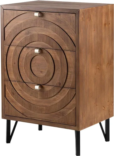 Vista 9 de HOMPUS Cómoda de 3 cajones de mediados de siglo, cómoda moderna con patrón de círculos concéntricos, mesita de noche con 3 cajones