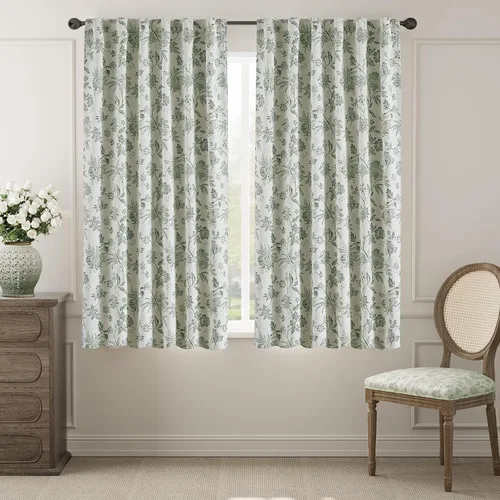 Vista 9 de jinchan Cortinas Opacas Florales para Dormitorio, 63 Pulgadas de Largo Cortinas Opacas con Estampado de Flores, Estilo Campo Francés con Pestañas