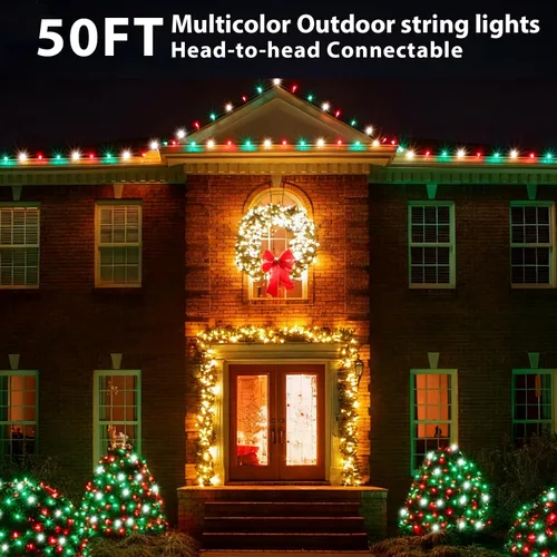 Vista 6 de 100 luces LED de 50 pies de globo de Navidad para exteriores, luces redondas G30 de Navidad pequeñas, conectables impermeables, para patio, aleros