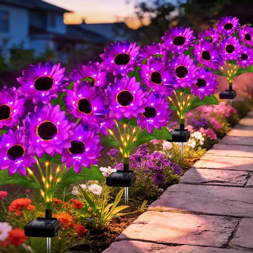 Vista 22 de MRHEPHAESTUS Luces solares de jardín, flores de delfinio 2 unidades 40 LEDs, luces impermeables para exteriores, dos modos de iluminación