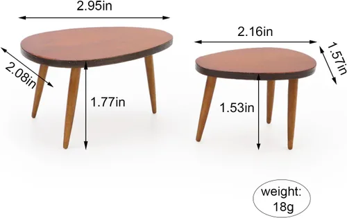 Vista 5 de Muebles en miniatura, 2 piezas, mesa de casa de muñecas, juego de mesa triangular de madera, escala 1/12, accesorios de modelo de casa pequeña
