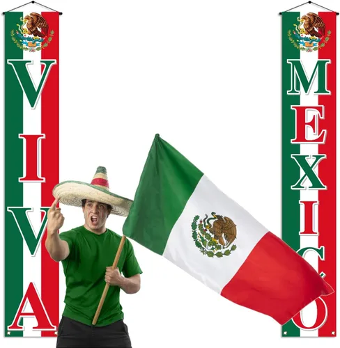 Vista 3 de Vohado Viva México - Cartel colgante para puerta delantera, decoración del Día de la Independencia mexicana, 16 de septiembre, suministros