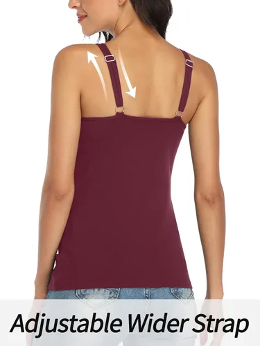 Vista 55 de V FOR CITY Camiseta sin mangas de algodón para mujer con brasier de estante ajustable con correa ancha y tirantes básicos