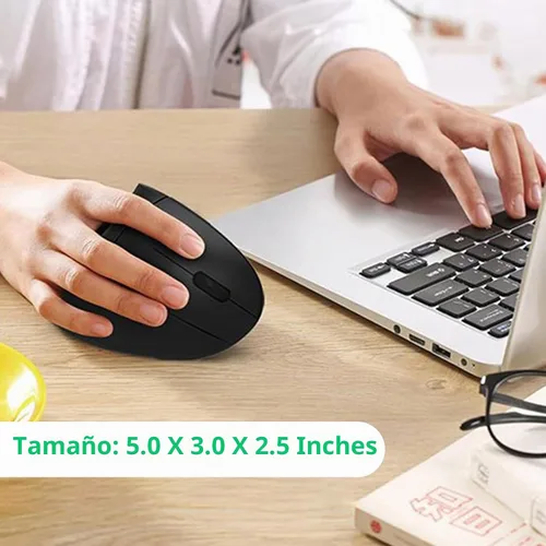 Vista 2 de Ratón inalámbrico vertical ergonómico, elegante, recargable, 2.4G, ratón óptico inalámbrico con receptor USB, 800/1200/1600 DPI, 5 botones