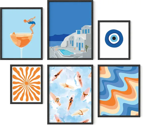 Vista 32 de HAUS AND HUES Decoración de Pared Naranja Arte de Galería Juego de 6 - Pósteres para Estética de Habitación Psicodélica, Arte de Pared Rosa y 70 s