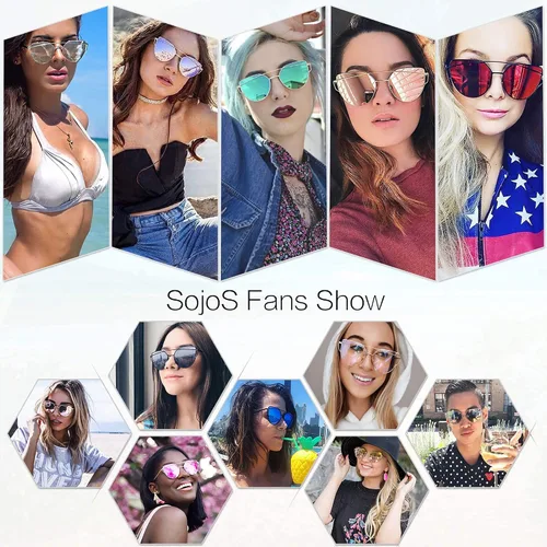 Vista 3 de SOJOS Gafas de sol de ojo de gato para mujer, lentes espejadas estilo diseñador de moda, SJ1001