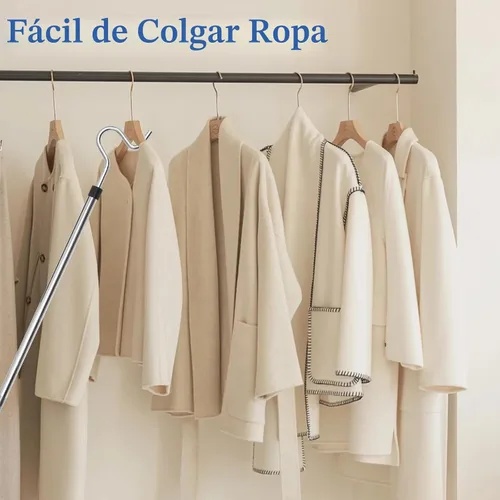 Vista 5 de Poste con Gancho para Ropa, Gancho Extensor para Colgar Ropa, Luces y Plantas, Extensible de 35" a 50", Hecho de Tubo de Acero Inoxidable con Mango