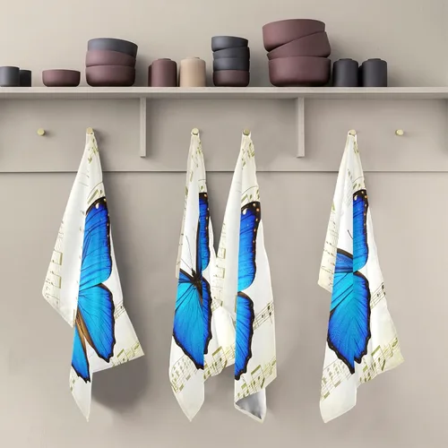 Vista 5 de Toalla de secado de cocina con notas musicales retro de mariposa azul, 28 x 18 pulgadas, toallas de cocina absorbentes decorativas