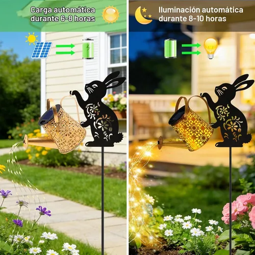 Vista 4 de Luces solares para regadera, linterna colgante de conejo, luces solares al aire libre, regalos para amantes de los conejos para mamá, mujeres