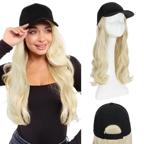 Vista 35 de Hairro Peluca de gorra de béisbol con cabello adjunto, corto estilo Bob ajustable, extensiones de cabello sintético para mujeres, balayage