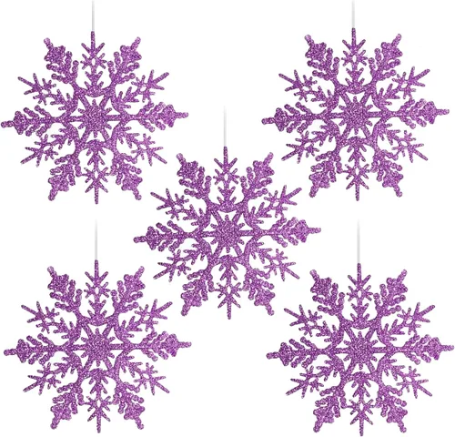 Vista 8 de Adornos de copos de nieve de plástico brillante de 4 pulgadas (30 unidades, champán)
