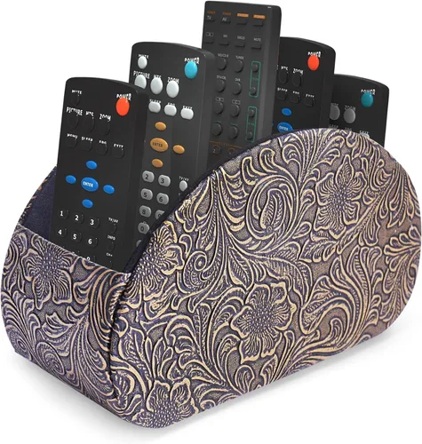 Vista 35 de QIELIZI Soporte para control remoto, organizador de escritorio de piel sintética con 5 compartimentos espaciosos para controles remotos de TV