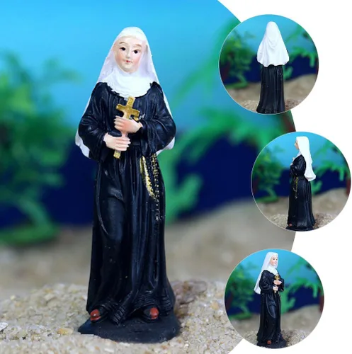 Vista 7 de Garneck Estatua de monja Virgen Figuras católicas Estatua de oración Mini escultura católica Figuras Virgen Desltop Escultura Escritorio Rosario