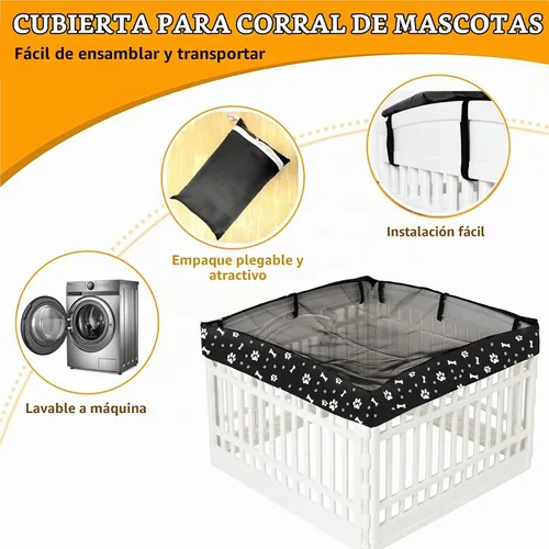 Vista 4 de Cubierta superior de malla para corralito para perros de 36 pulgadas con 4 paneles, cubierta de jaula para perros, tienda de campaña para mascotas