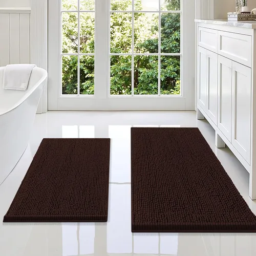 Vista 28 de Juego de alfombras de baño Smiry de 2 piezas, suave alfombra absorbente de chenilla y juego de alfombra en forma de U para inodoro, alfombra de baño