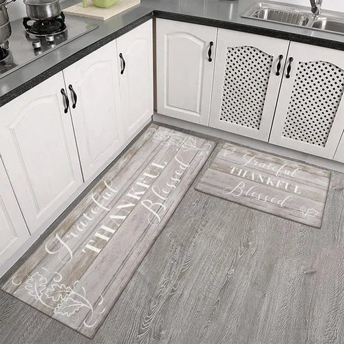 Vista 2 de Grateful Thankful Blessed - Juego de 2 alfombras de cocina antideslizantes beige y alfombrillas acolchadas cómodas para cocina, suelo de cocina