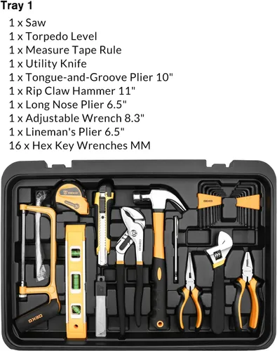 Vista 4 de DEKOPRO Kit de herramientas de 258 piezas con caja de herramientas rodante, llave de vaso y juego de herramientas manuales, caja mecánica, carrito