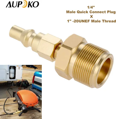 Vista 3 de Aupoko Enchufe de desconexión rápida de propano de 1/4 pulgadas, con adaptador de propano para tanque de botella de 1 libra, convertidor de enchufe
