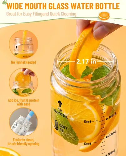Vista 3 de Zukro - Botellas de jugo de vidrio de boca ancha de 16 onzas con tapas