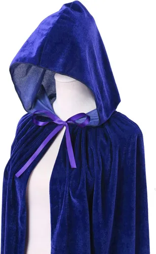 Vista 5 de OurLore Capa de terciopelo con capucha unisex para niños, disfraz de Halloween y Navidad Azul